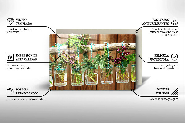 Steklena podloga za rezanje Zelišča rastline vintage