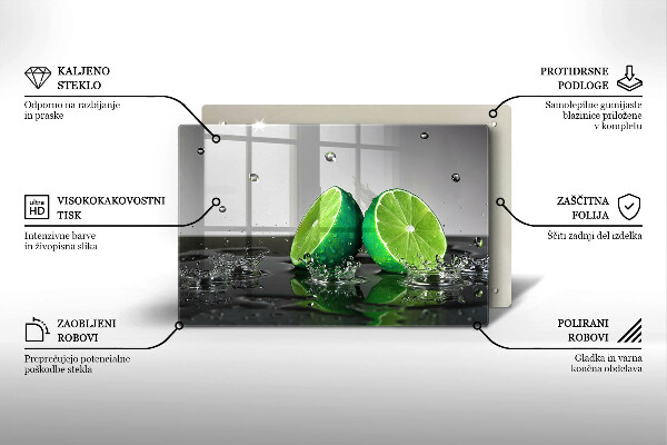 Steklena podloga za rezanje Sočne limete in voda