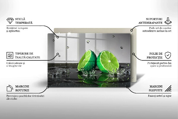 Steklena podloga za rezanje Sočne limete in voda