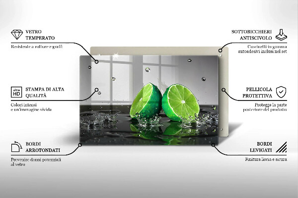 Steklena podloga za rezanje Sočne limete in voda