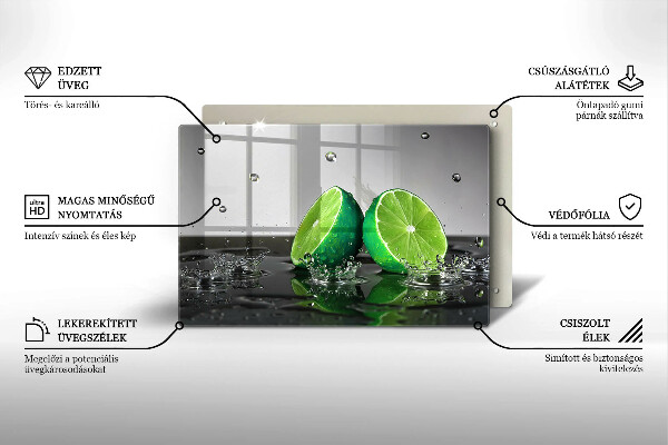 Steklena podloga za rezanje Sočne limete in voda