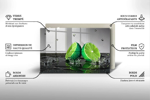 Steklena podloga za rezanje Sočne limete in voda