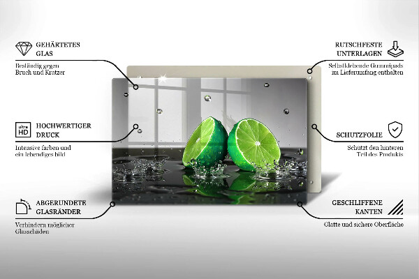 Steklena podloga za rezanje Sočne limete in voda