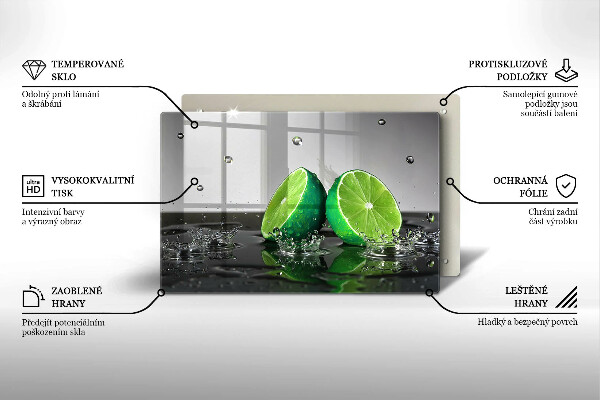 Steklena podloga za rezanje Sočne limete in voda