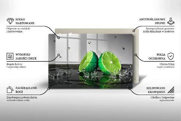Steklena podloga za rezanje Sočne limete in voda