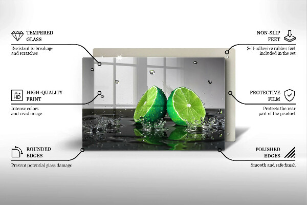 Steklena podloga za rezanje Sočne limete in voda