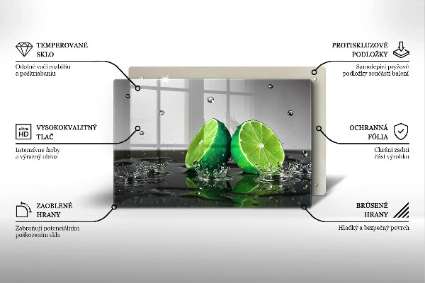 Steklena podloga za rezanje Sočne limete in voda