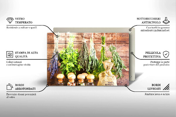 Steklena podloga za rezanje Zelišča začimbe in les