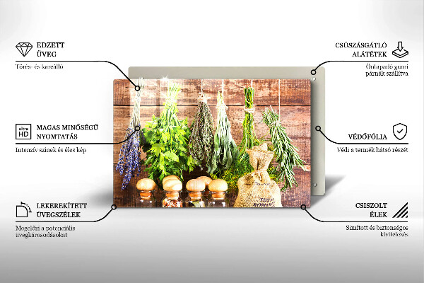 Steklena podloga za rezanje Zelišča začimbe in les