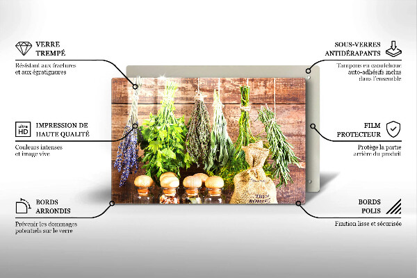 Steklena podloga za rezanje Zelišča začimbe in les