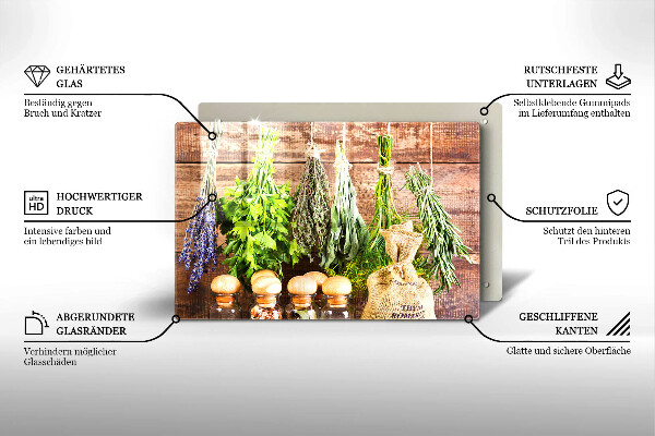 Steklena podloga za rezanje Zelišča začimbe in les