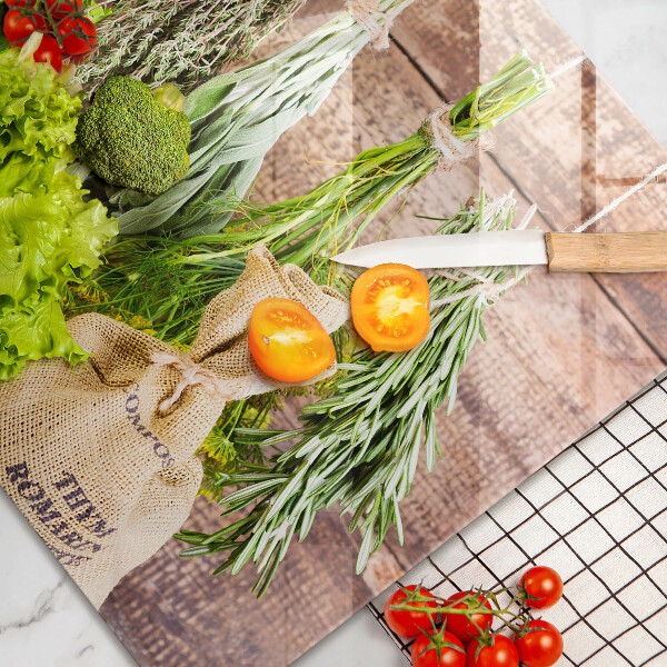 Steklena podloga za rezanje Zelišča začimbe in les