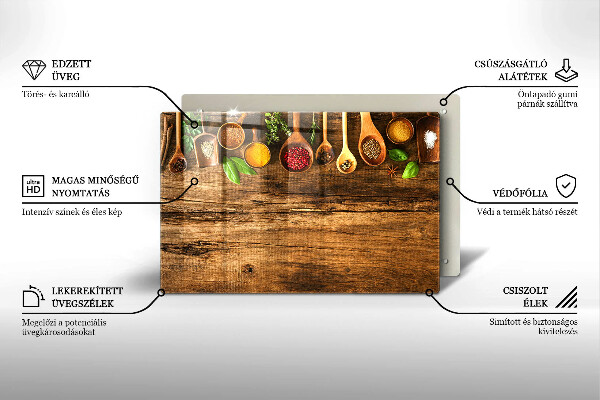 Steklena podloga za rezanje Lesene žlice začimb