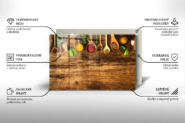 Steklena podloga za rezanje Lesene žlice začimb