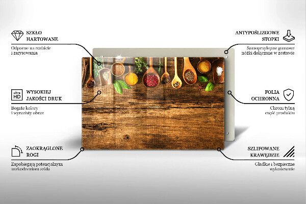 Steklena podloga za rezanje Lesene žlice začimb