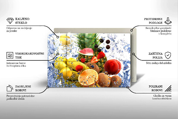 Steklena podloga za rezanje Sočno sadje in voda
