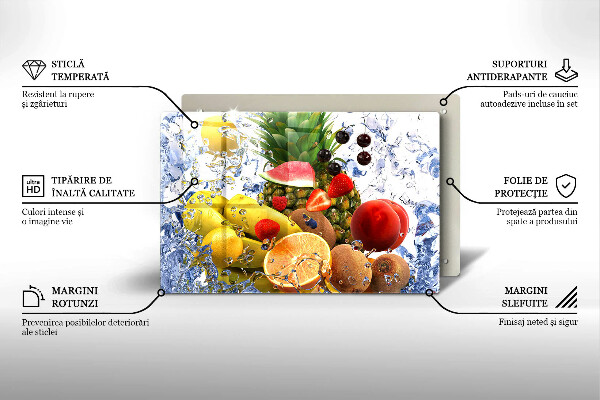 Steklena podloga za rezanje Sočno sadje in voda