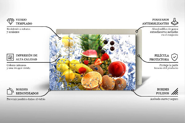 Steklena podloga za rezanje Sočno sadje in voda