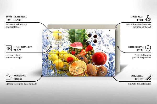 Steklena podloga za rezanje Sočno sadje in voda