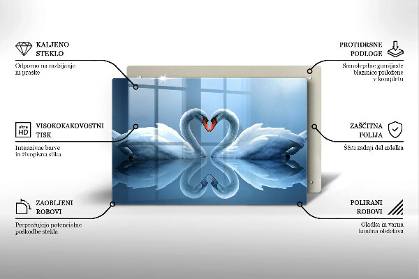 Steklena podloga za rezanje Dva labodja srca