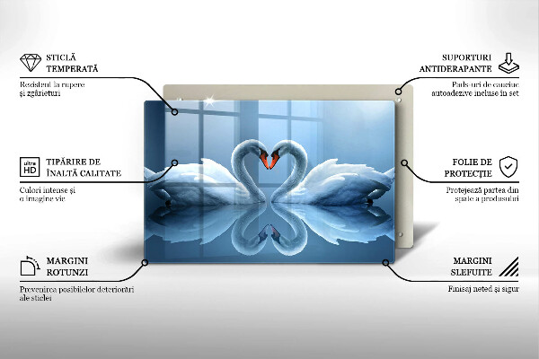 Steklena podloga za rezanje Dva labodja srca