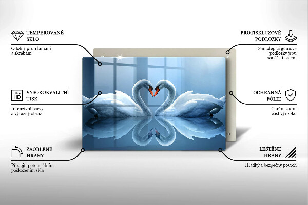Steklena podloga za rezanje Dva labodja srca