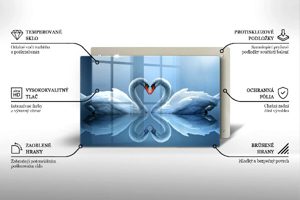 Steklena podloga za rezanje Dva labodja srca
