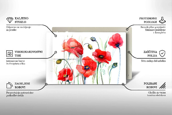 Steklena podloga za rezanje Cvetovi rdečega maka
