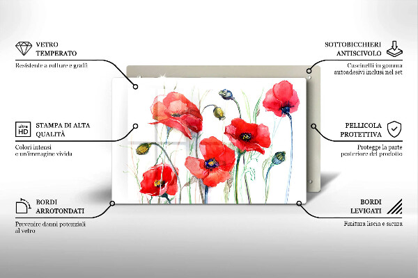Steklena podloga za rezanje Cvetovi rdečega maka