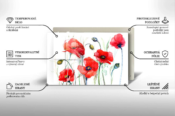 Steklena podloga za rezanje Cvetovi rdečega maka