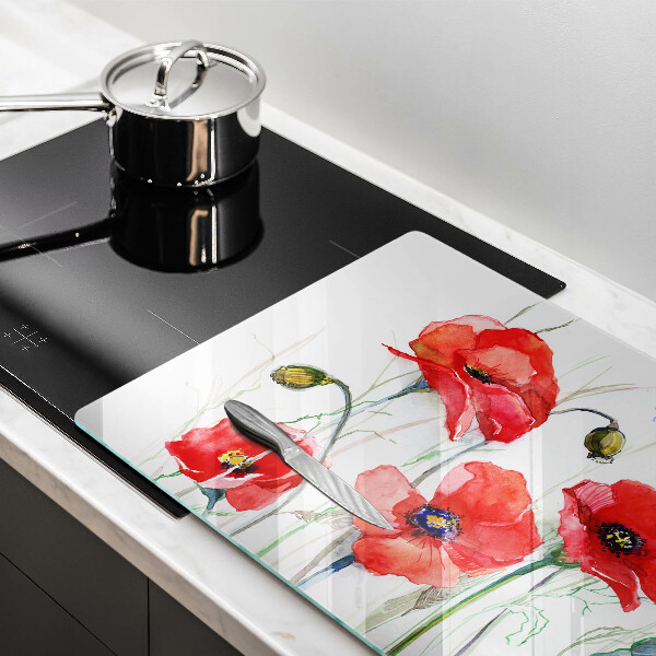 Steklena podloga za rezanje Cvetovi rdečega maka