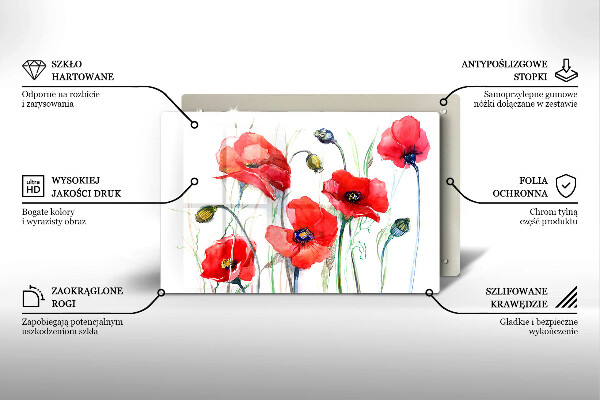 Steklena podloga za rezanje Cvetovi rdečega maka