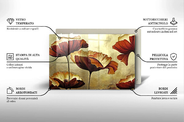 Steklena podloga za rezanje Poslikane boho rože