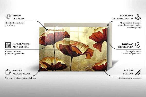 Steklena podloga za rezanje Poslikane boho rože