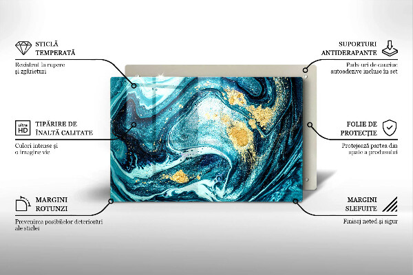 Steklena podloga za rezanje Abstrakcija modrega zlata