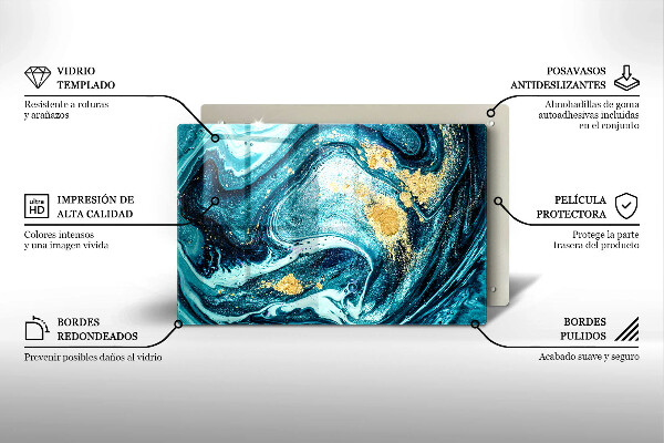 Steklena podloga za rezanje Abstrakcija modrega zlata