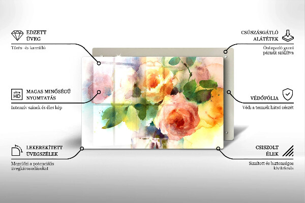 Steklena podloga za rezanje Poslikane rože