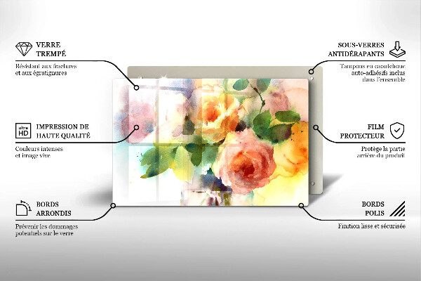 Steklena podloga za rezanje Poslikane rože