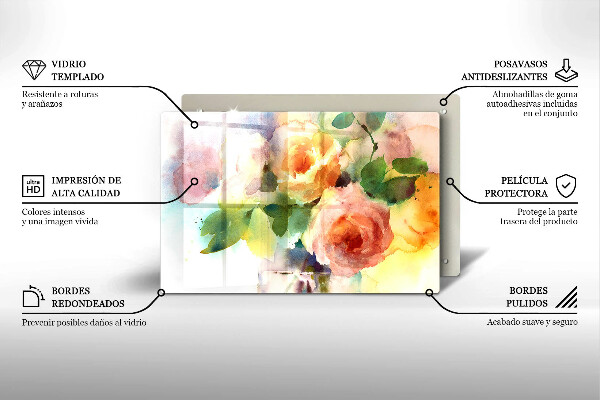 Steklena podloga za rezanje Poslikane rože