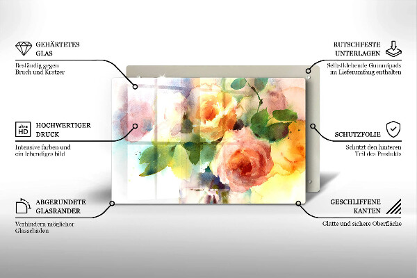 Steklena podloga za rezanje Poslikane rože