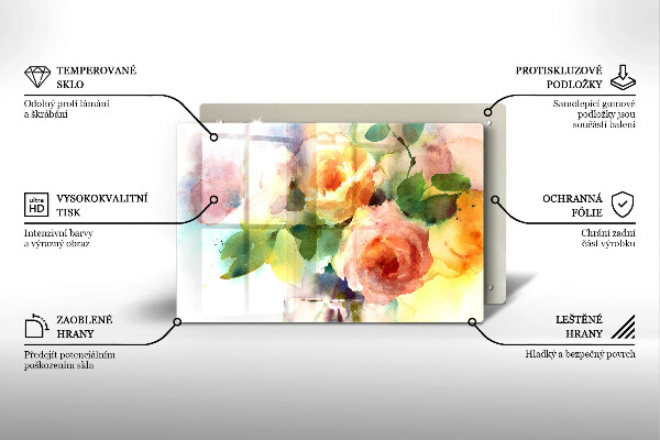 Steklena podloga za rezanje Poslikane rože