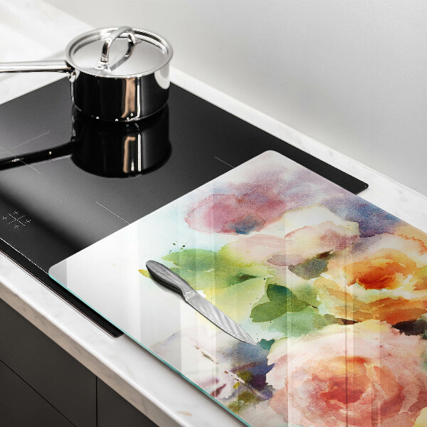 Steklena podloga za rezanje Poslikane rože