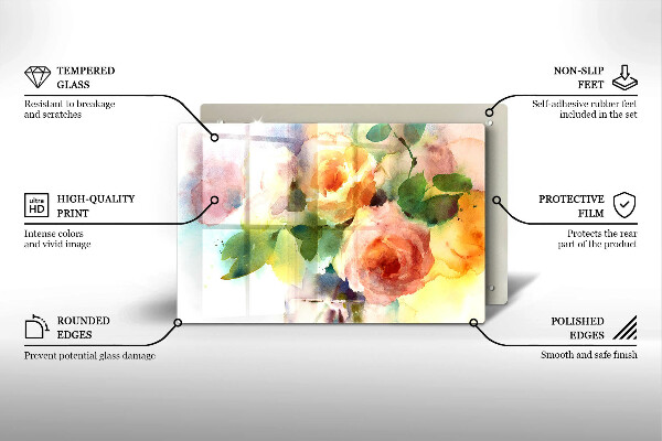 Steklena podloga za rezanje Poslikane rože