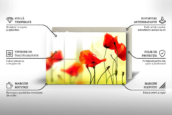 Steklena podloga za rezanje Cvetovi rdečega maka