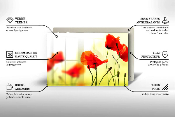 Steklena podloga za rezanje Cvetovi rdečega maka