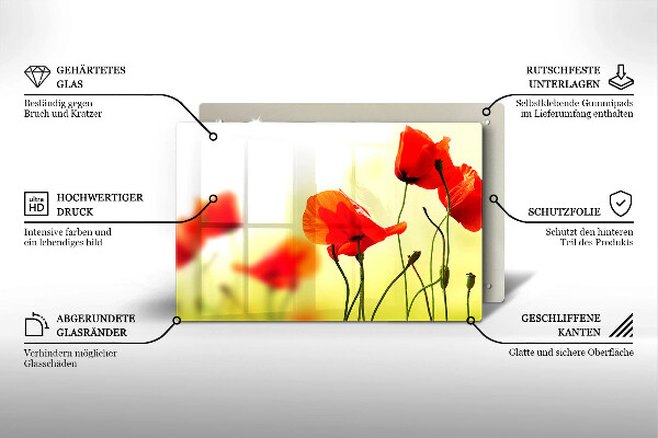 Steklena podloga za rezanje Cvetovi rdečega maka