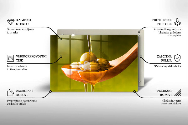 Steklena podloga za rezanje Oljčno olje in olive