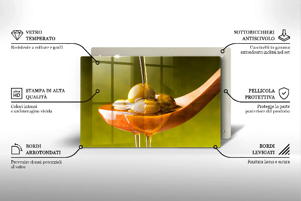 Steklena podloga za rezanje Oljčno olje in olive