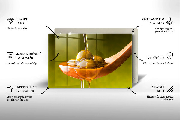 Steklena podloga za rezanje Oljčno olje in olive