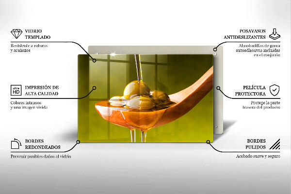 Steklena podloga za rezanje Oljčno olje in olive